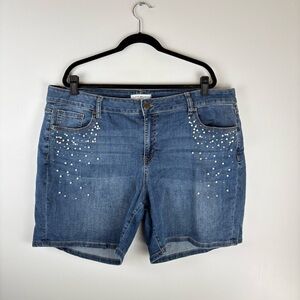 LANE BRYANT Size 20 Blue Jean Girlfriend Mid Rise Shorts Denim Pearls 6” Inseam
